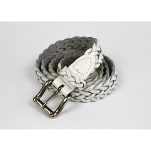 Vintage Woven Leather Belt Womens Size Med White Silver Tone Buckle